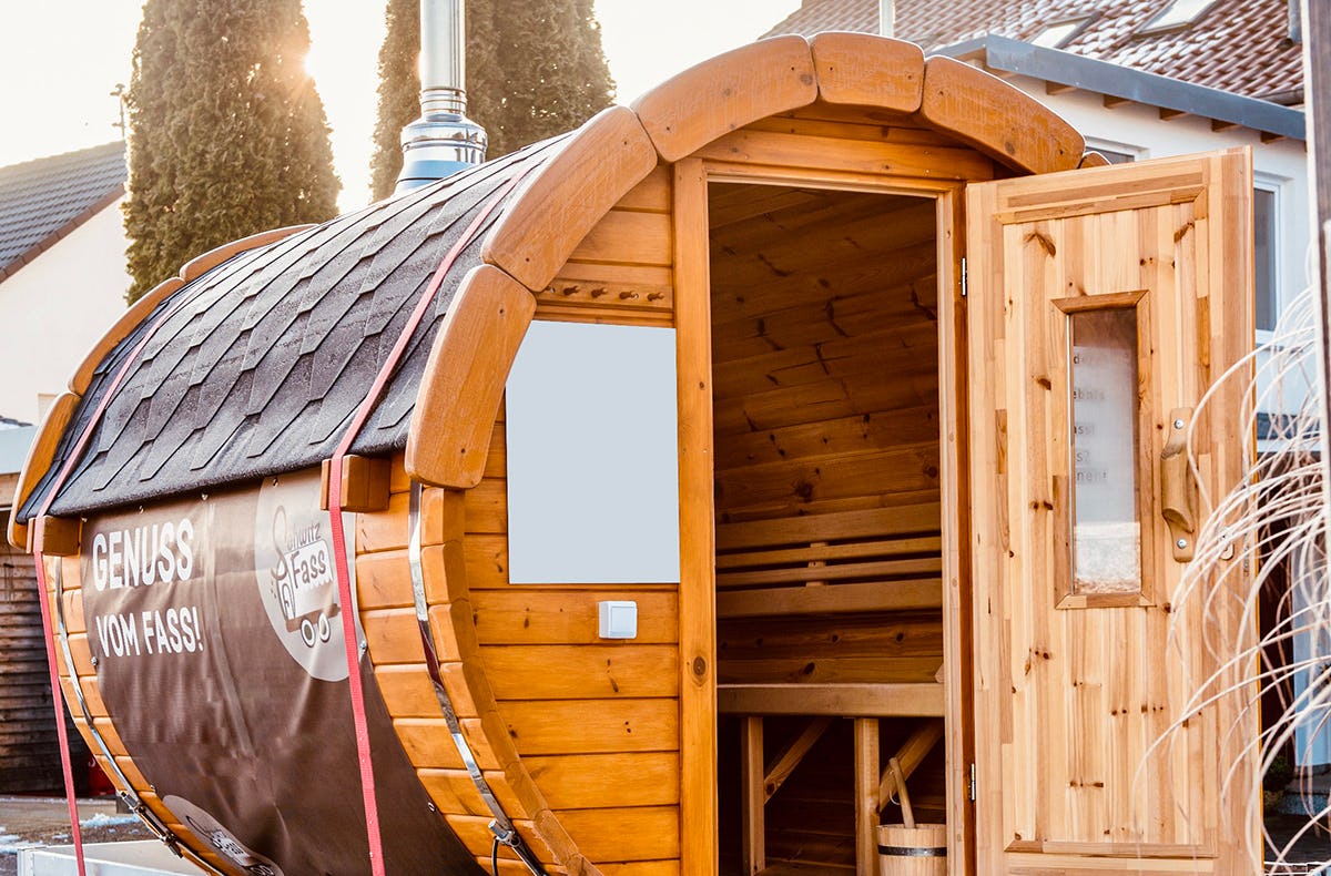 Mobile Fass-Sauna mieten Bartholomä